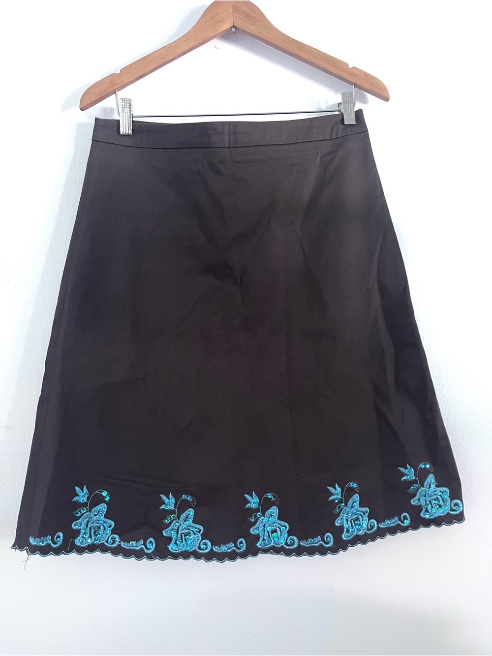 Vintage Y2K Net Girl Brand A Line Skirt w/ Scallop Hem and Sequin Floral Size 12